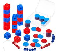 Geosar Set de Matemáticas Cadena Aritmética de Escuela Primaria Rojo Azul Cadena para Contar con 20 Bolas Bicolores 30 Fichas de Conteo 20 Dados Matemáticos Set de Aritmética para Estudiantes Primaria