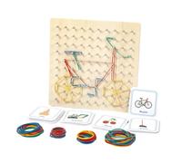Geotablero de Madera, Geotableros para niños, Juguete Geoboard Creativo, Tablero geográfico matemático de Madera, Juguetes educativos gráficos con 50 Tarjetas de Patrones y 80 Bandas
