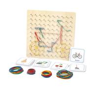 Geotablero de Madera- Geotableros para niños Tablero de uñas Creativo | Geotableros de matemáticas - de madera para niños con 50 tarjetas de patrones y 80 bandas de goma