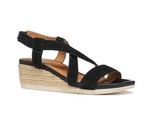 Geox D ISCHIA Corda A, Sandalia de cuña Mujer, Black, 38.5 EU