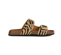 Geox D New Brionia B C, Sandalia Plana Mujer, Lt Sand Black, 35 EU