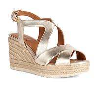 Geox D Ponza, Espadrille Wedge Sandal, Lt Gold, 40 EU