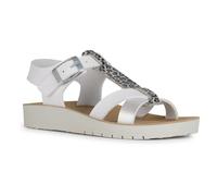 Geox Girl's J Sandal Costarei Gi, blanco y plateado, 7 UK Child