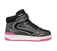 Geox J Washiba Girl Sneaker, DK Grey/Fuchsia, 34 EU, Dk Grey Fucsia, 34 EU