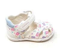 Geox Sandalia Zapito B556FB de punta cerrada con cierre ajustable, plantilla de piel, blanca con osos de colores, Blanco Fantasía, 24 EU