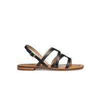 GEOX Sandalias planas de piel Suzy, puntera cuadrada. Color Negro