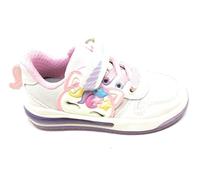 Geox Sketlite J65NWB - Zapatillas deportivas para niña con unicornio, blancas y rosas, zapatillas con luces, de, Blanco y rosa., 28 EU