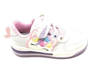 Geox Sketlite J65NWB - Zapatillas deportivas para niña con unicornio, blancas y rosas, zapatillas con luces, de, Blanco y rosa., 29 EU