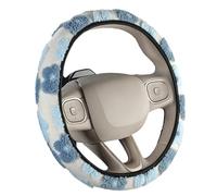 Geoyien 1 Pieza Invierno Funda Volante Coche Universal, Peluche Floral Cubre Volante Coche, 36-38CM, para Accesorios Interior (Azul Claro)