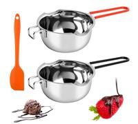 Geoyien Crisol de chocolate, 2 Olla para derretir, Crisol de inox, Cazo para baño maría, Con 1 rascador de silicona, crisol sin agua, mango antiquemaduras, para hornear, chocolate, mantequilla (400ml)
