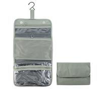 Geoyien Neceser Hombre, Neceser Mujer, Neceser de Viaje para Hombres y Mujeres con 4 Compartimentos, Tamaño Compacto Plegable, Bolsas de Maquillaje Impermeables con Gancho (Gris)