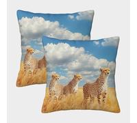 Gepardos en la Savana - Estilo de Fotografía de Animales Salvajes Fundas De Cojín Del Sofá Juego De 2 arte Fundas De Almohada Decorativos Cuadrado Almohadon Cubre De Estar Sofás Jardín 40x40cm