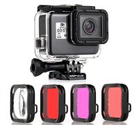 GEPULY Carcasa Impermeable con filtros de Buceo para cámaras GoPro Hero 5, 6, 7, Black Hero (2018), Carcasa de Buceo subacuático de 45 m con filtros de Primer Plano Rojo/esnórquel/Magenta/5 x HD