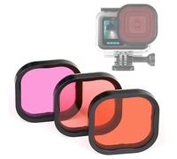 GEPULY Paquete de 3 filtros de Buceo para GoPro Hero12 11 10 9 8 Carcasa Impermeable (Rojo, Rojo Claro, filtros Magenta) corrección de Color Profesional en Buceo Profundo, esnórquel, fotografía