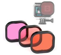 GEPULY Paquete de 3 filtros de Buceo para GoPro Hero12 11 10 9 8 Carcasa Impermeable (Rojo, Rojo Claro, filtros Magenta) corrección de Color Profesional en Buceo Profundo, esnórquel, fotografía