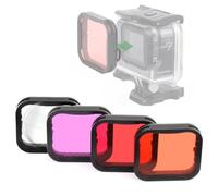 GEPULY Paquete de 4 filtros de buceo subacuáticos para GoPro Hero 5, 6, 7, Black Hero 2018, funda impermeable en rojo, esnórquel, magenta y 5 filtros de carcasa HD para corrección de color