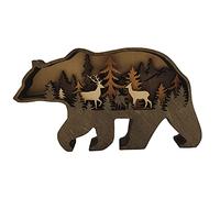 GEQIAN Adorno de madera para pared, diseño de animales del bosque, adorno de madera para el hogar, decoración de silueta de oso y alce del bosque de América del Norte para mesa de estante