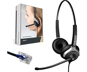 GEQUDIO Auriculares adecuados para RJ teléfono Cisco - Casco con Almohadillas de Repuesto para Auriculares - 80 g de Peso (2 Altavoces)
