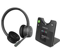 GEQUDIO Auriculares duales GC-4 DECT y Bluetooth con cancelación Activa de Ruido y cancelación de Ruido híbrida, 2 oídos con estación Base, inalámbricos en Unify OpenStage OpenScape y PC
