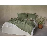 Ger3as Juego de Ropa de Cama de Puro Lino 100% Lino Lavado A La Piedra Natural (Verde, 135 x 200 cm, 40 x 80 cm)