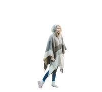 Ger3as Poncho con capucha para mujer 100% lana capa para mujer de material de punto con capucha Ruana abrigo de forro polar, Rayas beige., Talla única