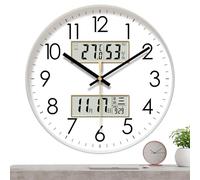 geräuschlos, tickt Nicht, tickt Nicht,Beleuchtete rund - Wohnzimmerdekor mit Temperatur und Luftfeuchtigkeit, ruhige Wanddekoration, 10/12/14 Zoll Nachtlicht-