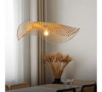 GERAGUR Iluminación con Materiales Naturales Lámpara Colgante De Sombrero De Paja Pantalla Mimbre Rattan Country Lámpara De Araña Vintage De Bambú Iluminación Colgante Tejida De Ratán Claro En Beige