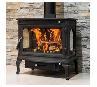 GERAZAHO Estufa De Leña De Hierro Fundido B | Estufa De Leña Con Combustión Secundaria, Amplia Ventana De Visualización De Cristal, Control De Aire Y Patas De Estilo Retro
