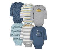 Gerber Baby Boys' 6-Pack Long-Sleeve Onesies Bodysuit, Dinosaur Blue, Newborn