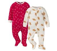 Gerber Baby - Pack de 2 unisex con cremallera bidireccional texturizada Sleep 'N Play Gingerbread Man reciιn nacido