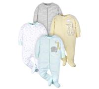 Gerber - Juego de 4 pijamas con diseño de animales, con cremallera frontal, unisex, con puños de manoplas