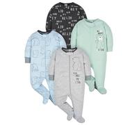 Gerber - Juego de 4 pijamas con diseño de oso, con cremallera frontal para bebé niño con puños de manoplas