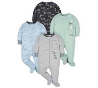 Gerber - Juego de 4 pijamas con diseño de oso, con cremallera frontal para bebé niño con puños de manoplas