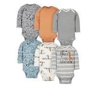 Gerber - Juego de 6 bodis de manga larga para bebé niño, diseño de jungla