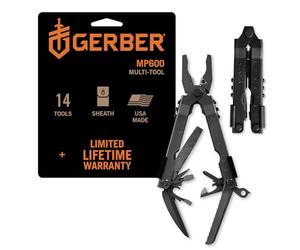Gerber Multi-herramienta con dos cuchillos y funda de nylon, MP600 Bluntnose, Con 14 funciones, Negro, 07520G1