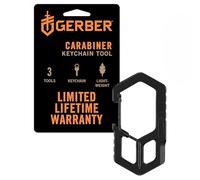 Gerber multi-herramienta y llavero, mosquetón, mosquetón de 3 cámaras con abre paquetes y abre botellas, longitud: 6,1 cm, peso: 18 g, acero inoxidable, negro, 1075355