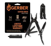 Gerber Multiherramienta con clip para cinturón, transmisión central, apertura con una sola mano, 14 funciones y funda de nylon (compatible con Molle), Negro, 30-001425