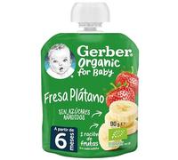 Gerber Organic Fresa Plátano, Desde 6 Meses, Bolsita 90 G