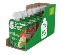 GERBER Organic Fresa Plátano, desde 6 meses, Bolsita 90g, Pack de 7