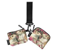 Gerbil Okra - Tarjetero para mujer, diseño de flores rojas, protector delgado desmontable para tarjetas de identidad con llavero para uso diario, 2 unidades Recto Verso