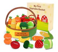 GERBIT My First Fruit Vegetable Basket - Juego de comida de fieltro para bebés con 8 piezas de peluches de frutas y verduras para niños pequeños, regalos de primer cumpleaños para niños y niñas