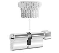 GERCAR 1x cilindro de cerradura/cerradura de barril con botón para puerta 45/45 - 90 mm - 1x cerradura de puerta/cilindro de cierre uniforme con 5 llaves - Longitud: 90 mm A: 45 B: 45