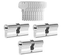 GERCAR 3x Bombín de cerradura/cilindro para puerta de entrada/interior 70 mm - 3x cerradura de puerta 35/35 mm - En latón niquelado - Con 15 llaves - Longitud: 70 mm, A: 35 B: 35