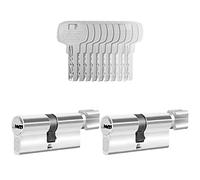 GERCAR Juego de 2 cilindros con botón de cierre idéntico, 2 cilindros de cerradura 30/30, con 10 llaves, cerraduras de puerta con cilindro con función N+G, longitud: 60 mm - A: 30, B: 30