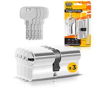 GERCAR Juego de 3 bombines de cerradura de cierre idéntico - 40/40 con 15 llaves - Longitud 80 mm, A:40 B:40