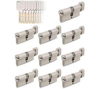 GERCAR Pro 10 cilindros 30/30 de cierre uniforme, juego de 10 cilindros de cierre con pomo y 50 llaves, cerradura de 60 mm, cerradura de cilindro de 10 cilindros - Longitud: 60 mm, A: 30 B: 30 - Latón
