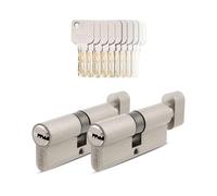 GERCAR Pro 2x cilindro con pomo 30/30 juego de cierre uniforme Set 2 cilindros con pomo incl. 10 llaves - 60 mm cerradura de puerta cilindro 2 cilindros - Longitud: 60mm, A:30 B:30 - Latón mate macizo