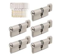 GERCAR Pro 5 cilindros 30/30 de cierre uniforme, juego de 5 cilindros con pomo con pomo y 25 llaves, cerradura de 60 mm, cerradura para puerta de 5 cilindros - Longitud: 60 mm