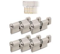 GERCAR Pro 6 cilindros 35/35 de cierre uniforme, 6 cilindros de cierre con pomo y 30 llaves, 70 mm, cerradura para puerta de 6 cilindros - Longitud: 70 mm, A: 35 B: 35 - Latón Macizo