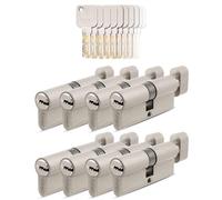 GERCAR Pro 8 cilindros 35/35 de cierre uniforme, juego de 8 cilindros de cierre con pomo y 40 llaves, 70 mm, cerradura para puerta de 8 cilindros - Longitud: 70 mm, A: 35 B: 35 - Latón Macizo